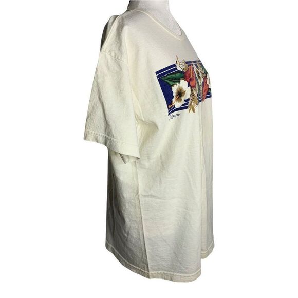 Vintage Hawaiian T Shirt Shorts Set XL Cream Floral Short Sleeve Aloha Tiki Time - Picture 5 of 9